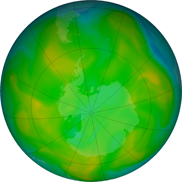 Antarctic ozone map for 25 November 2019
